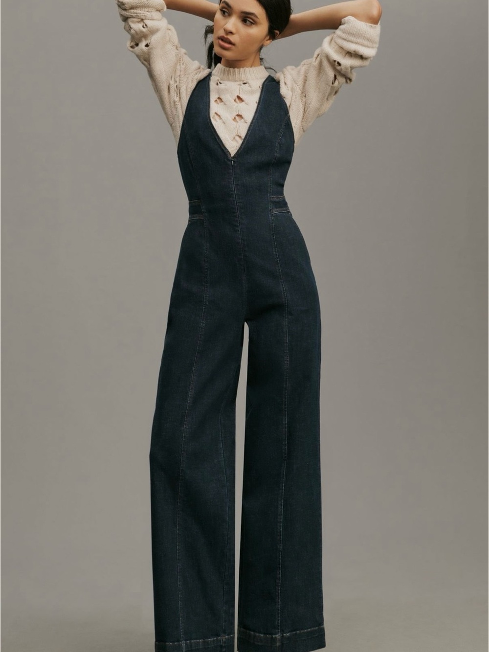 Pilcro Dark Blue Wide-Leg Denim Overalls